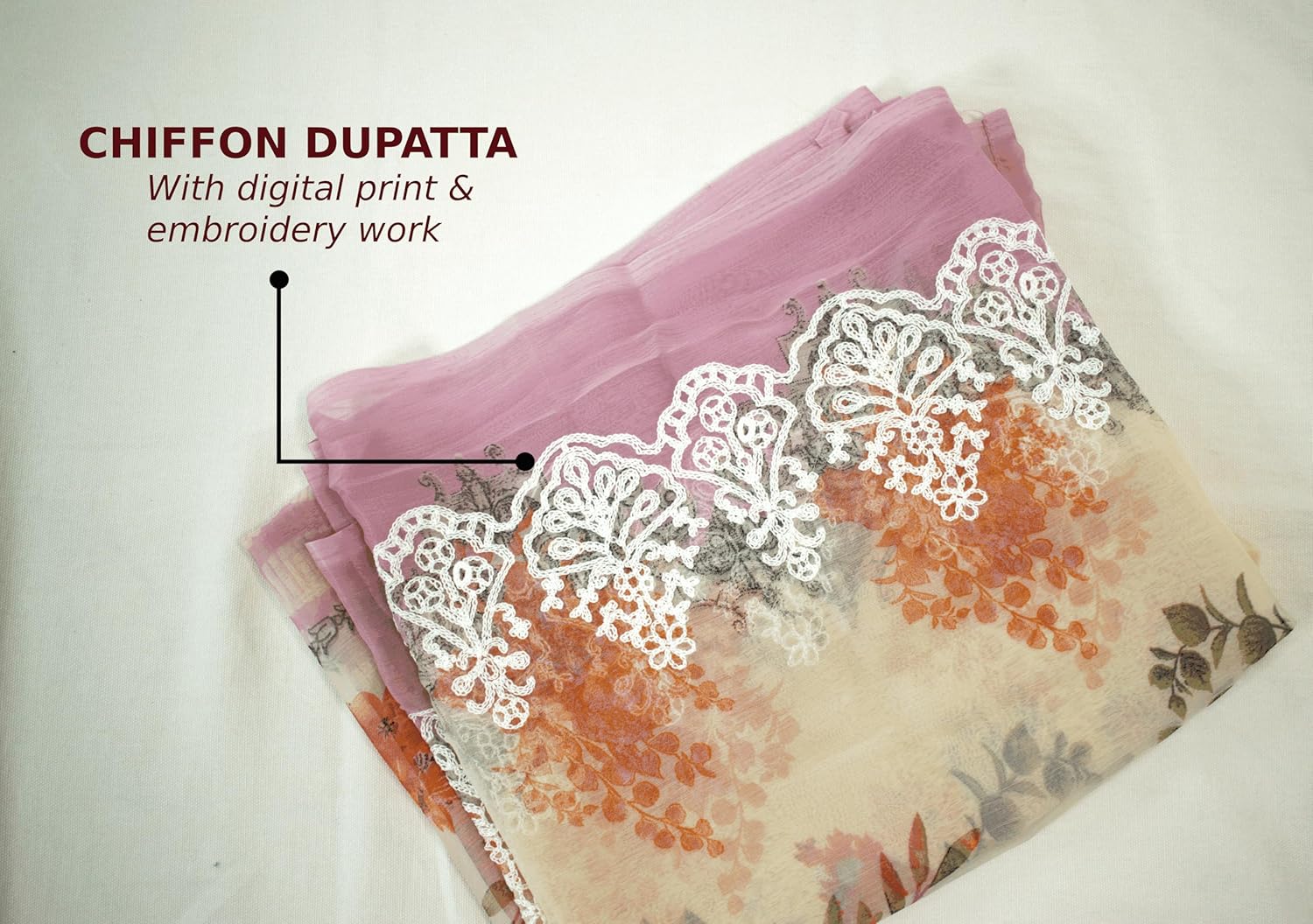 MEEROON Light Pink Floral Print & Embroidery 3 Piece Kurta Set for Women, Embroidered Kurta, Trouser/Pant & Dupatta Set